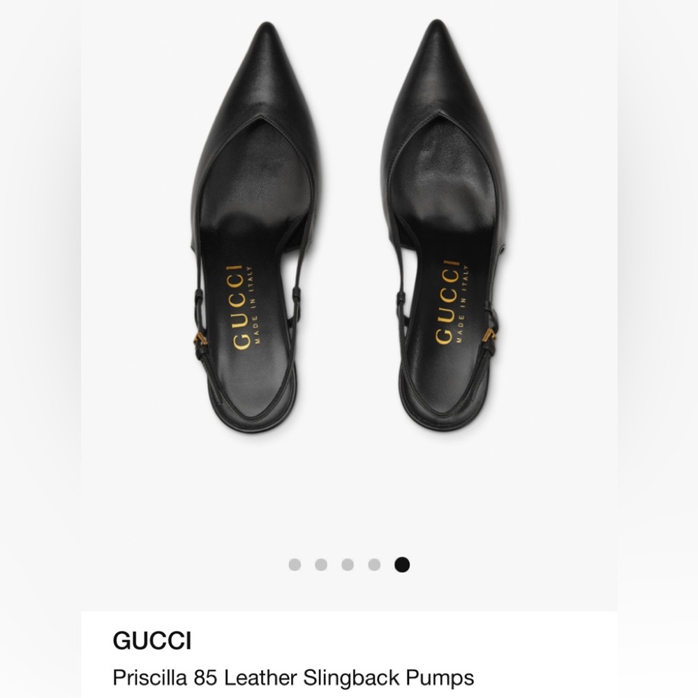 NEW GUCCI Priscilla 85 Black Leather Slingback Pump w Matte Gold Heel size 36 - Picture 7 of 11